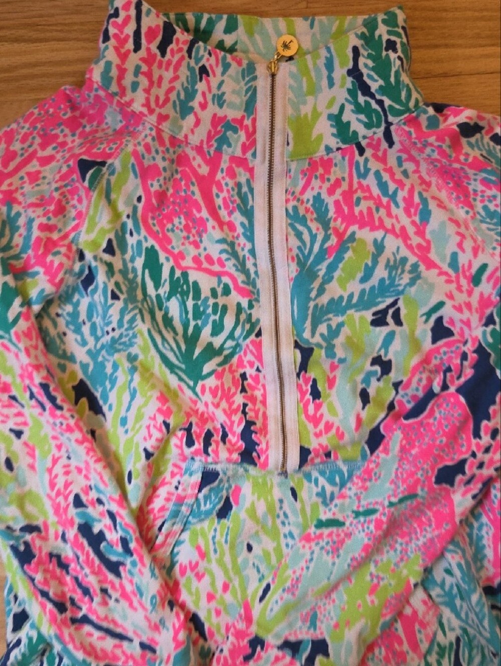 Lilly Pulitzer Lovers Coral Skipper Popover Half Zip Pullover Sweatshirt Medium - Picture 4 of 5